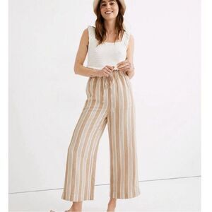 Madewell Beige and White Striped Cropped Wide-Leg Pants